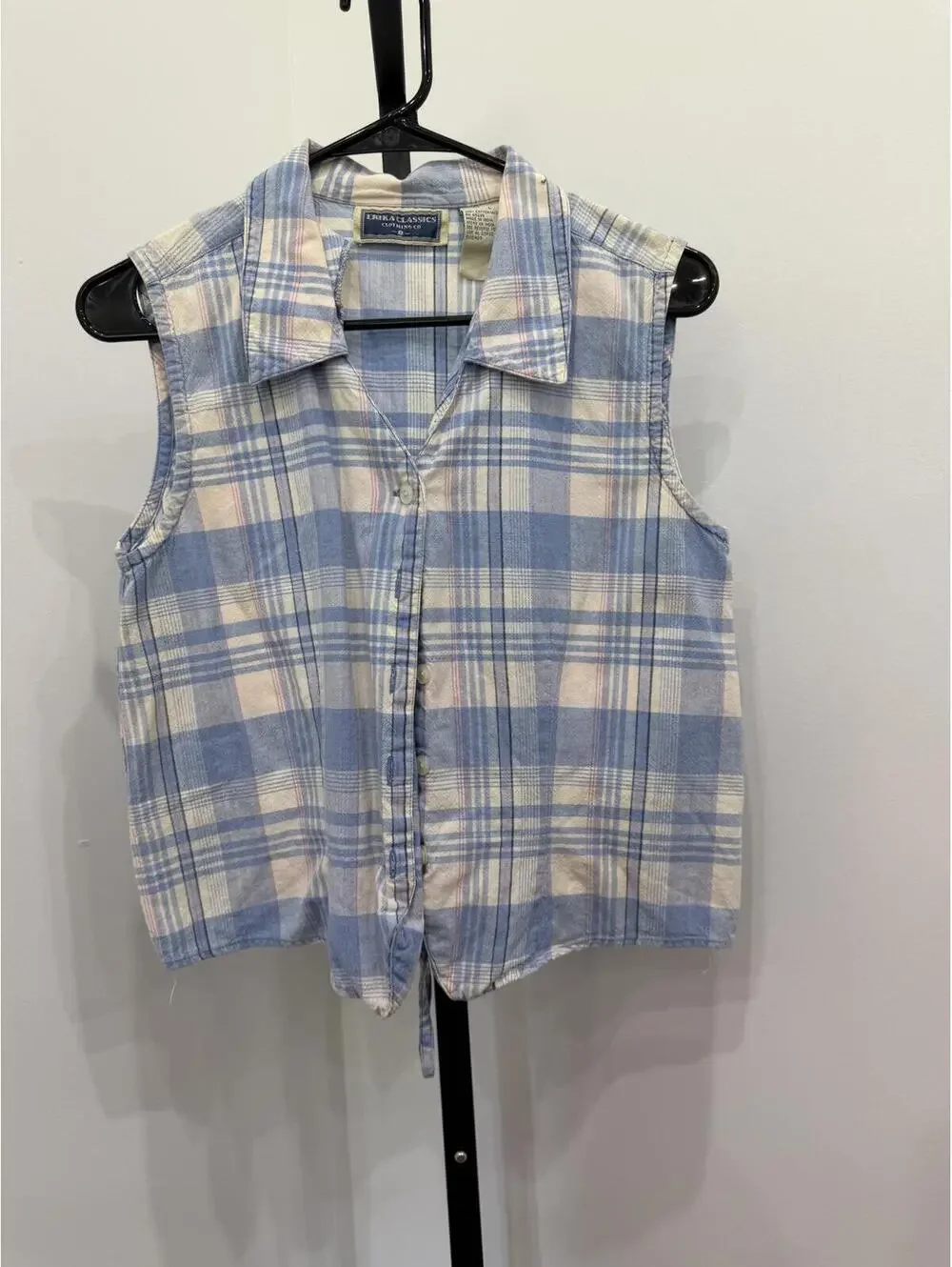 Vintage 90s Erika Classics Large Sleeveless Button-Up Plaid Shirt - Picture 2 of 6